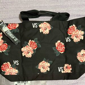 Victoria's Secret Black Tote with Pink Floral Design